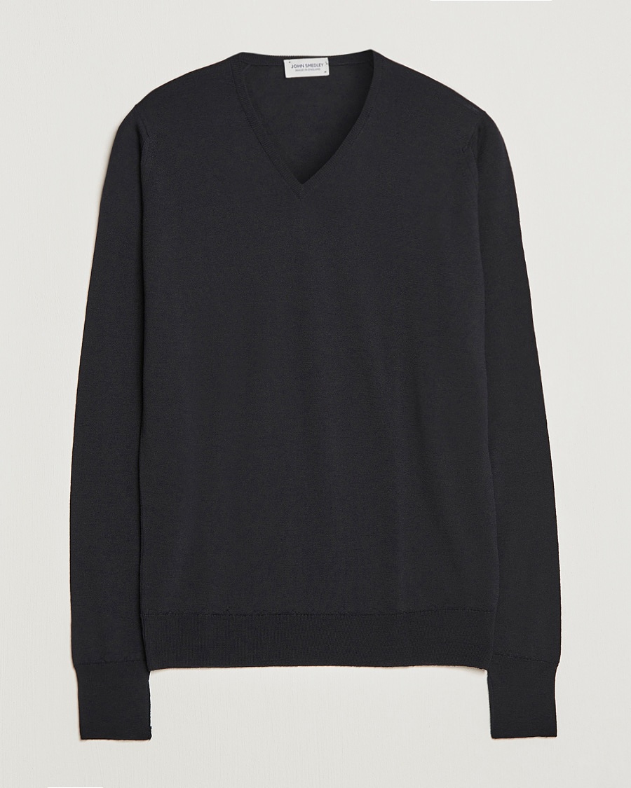 John Smedley Bobby Extra Fine Merino V-Neck Pullover Black – Noir