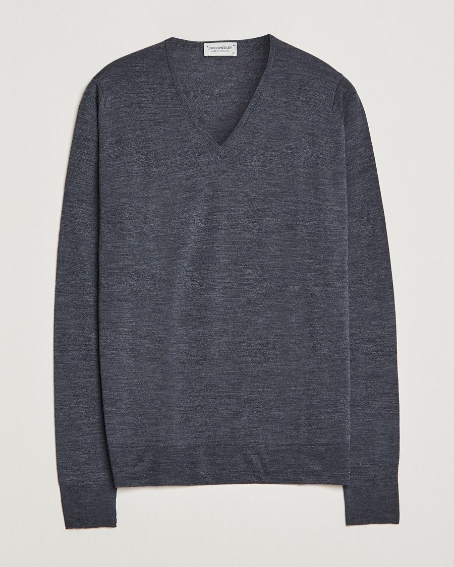 John Smedley Bobby Extra Fine Merino V-Neck Pullover Charcoal – Gris