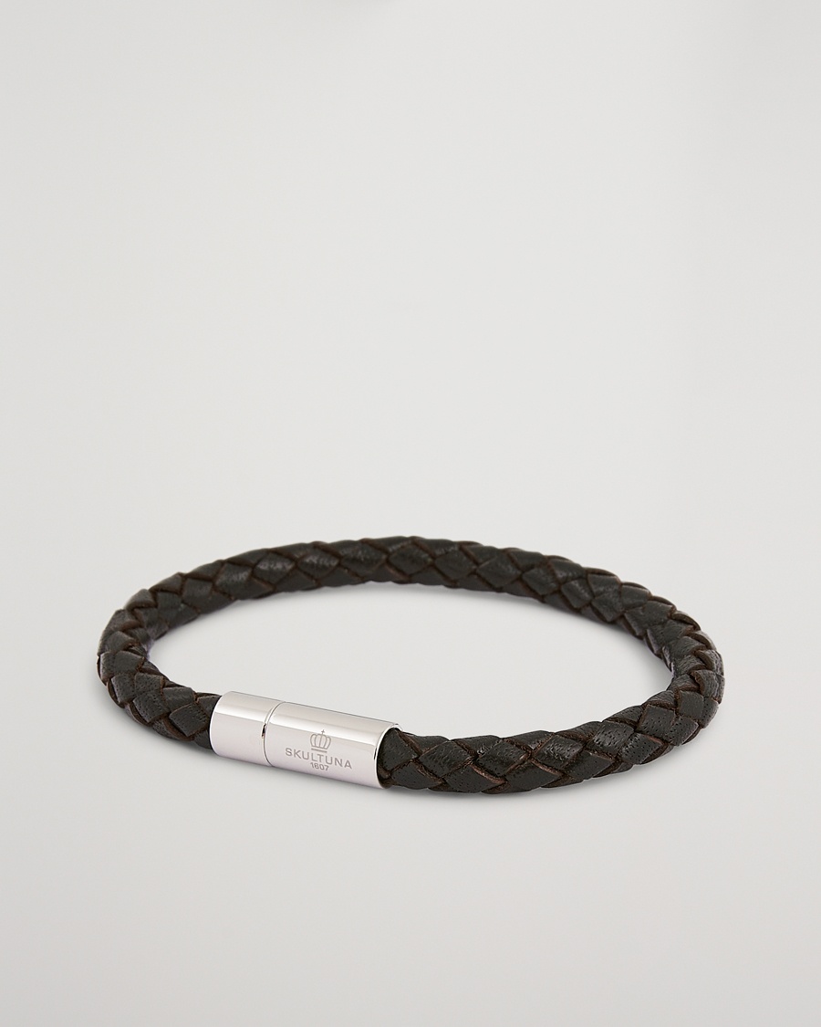Skultuna One Row Leather Bracelet Dark Brown Steel – Marron