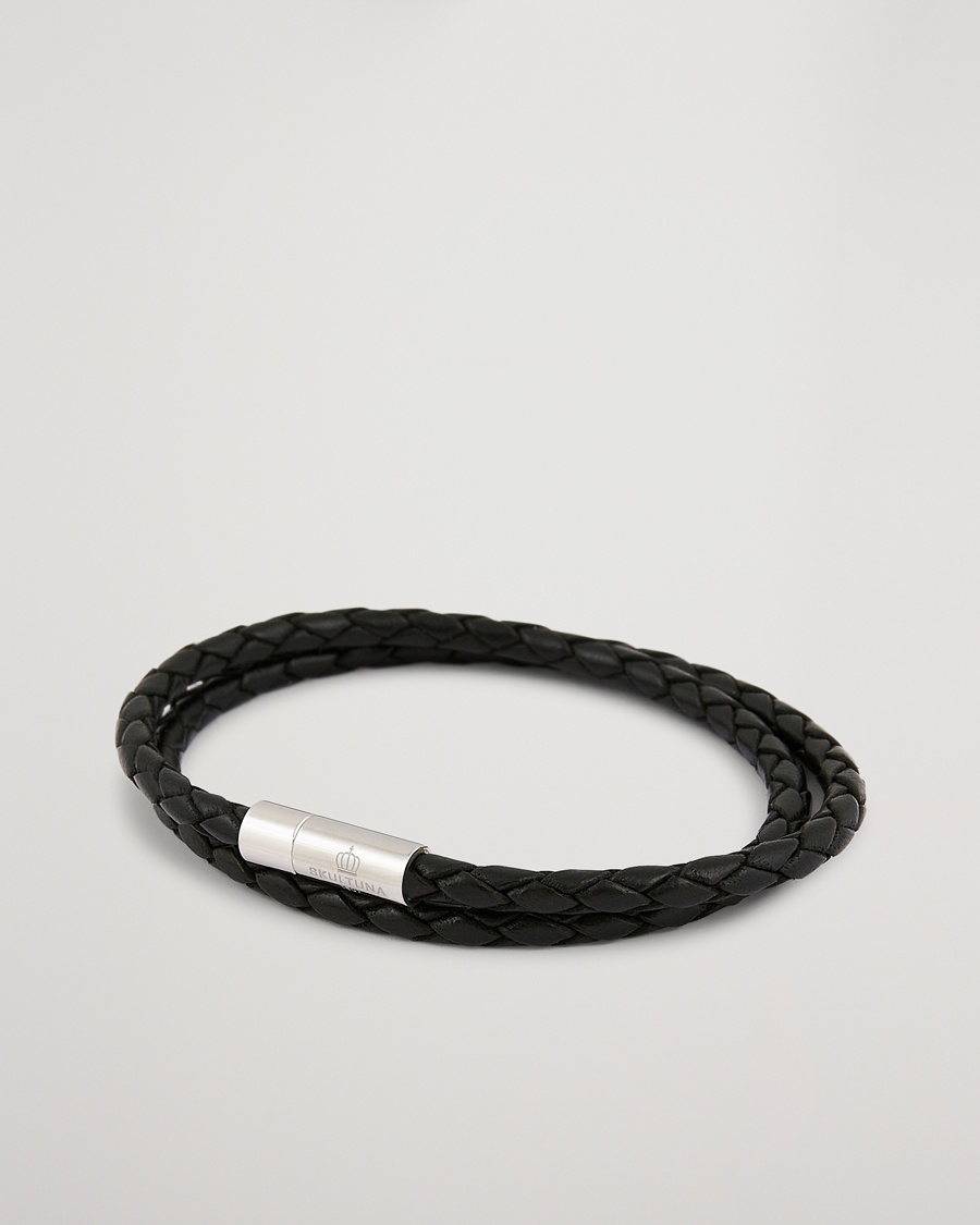 Skultuna Two Row Leather Bracelet Black Steel – Noir