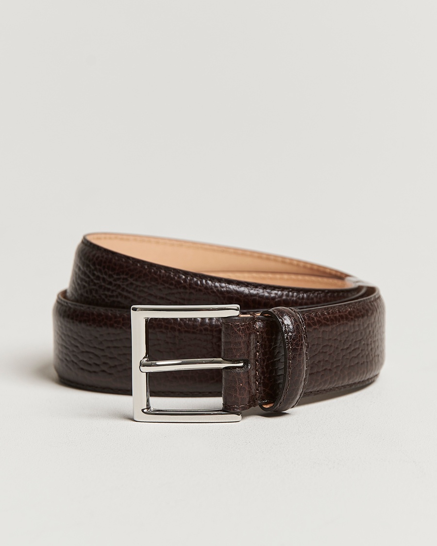 Crockett & Jones Belt 3,5 cm Dark Brown Grained Calf – Marron