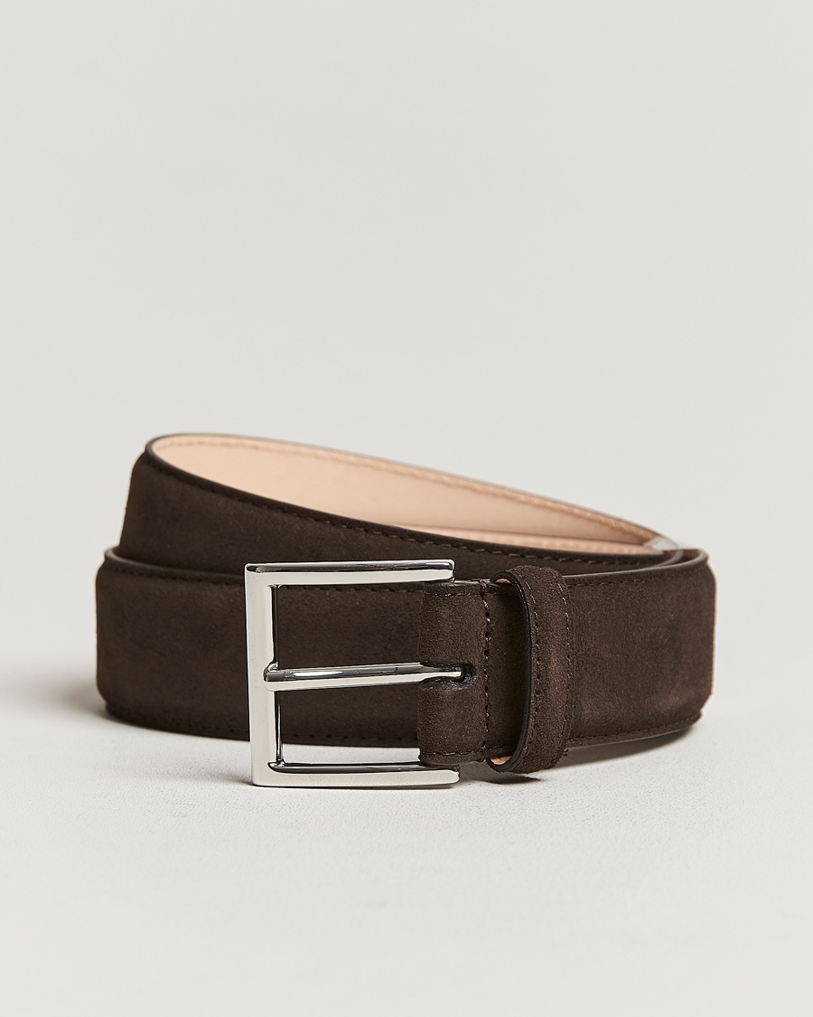 Crockett & Jones Belt 3,2 cm Dark Brown Suede – Marron