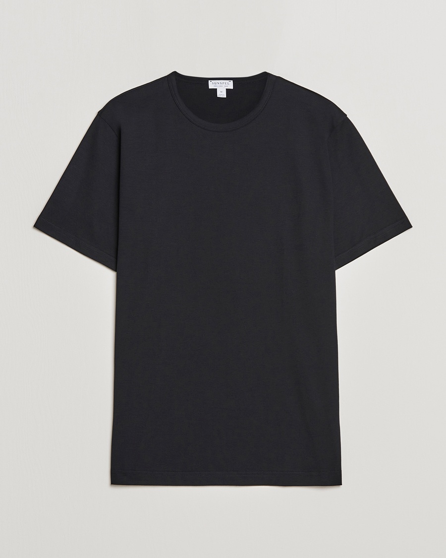 Sunspel Crew Neck Q82 Cotton T-Shirt Black – Noir