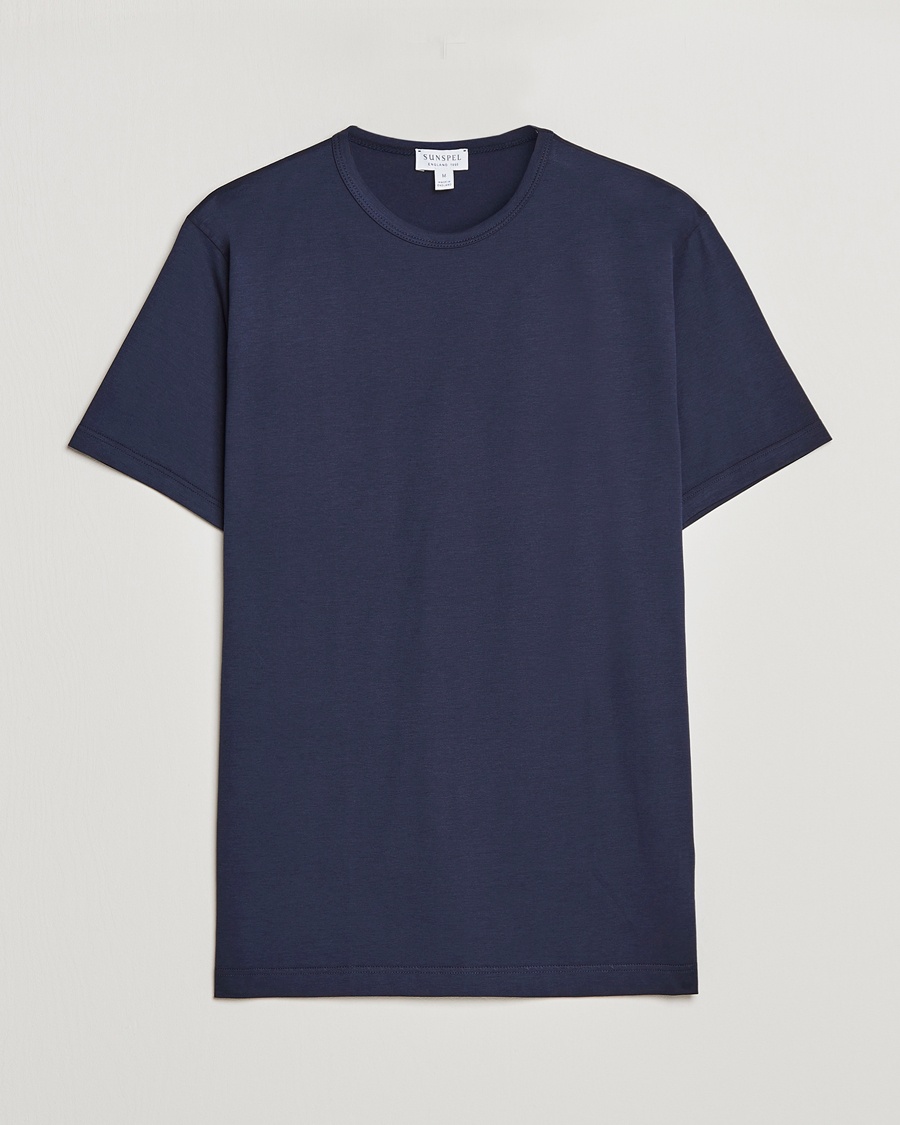 Sunspel Crew Neck Q82 Cotton T-Shirt Navy – Bleu