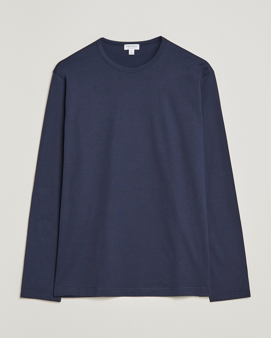 Sunspel Long Sleeve Crew Neck Cotton Tee Navy – Bleu