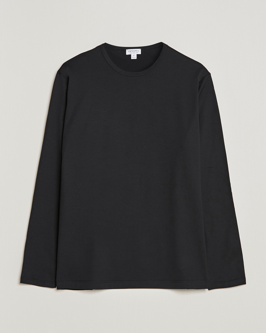 Sunspel Long Sleeve Crew Neck Cotton Tee Black – Noir