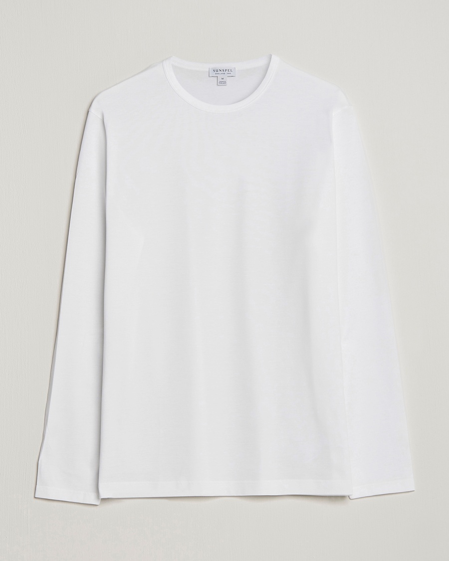 Sunspel Long Sleeve Crew Neck Cotton Tee White – Blanc