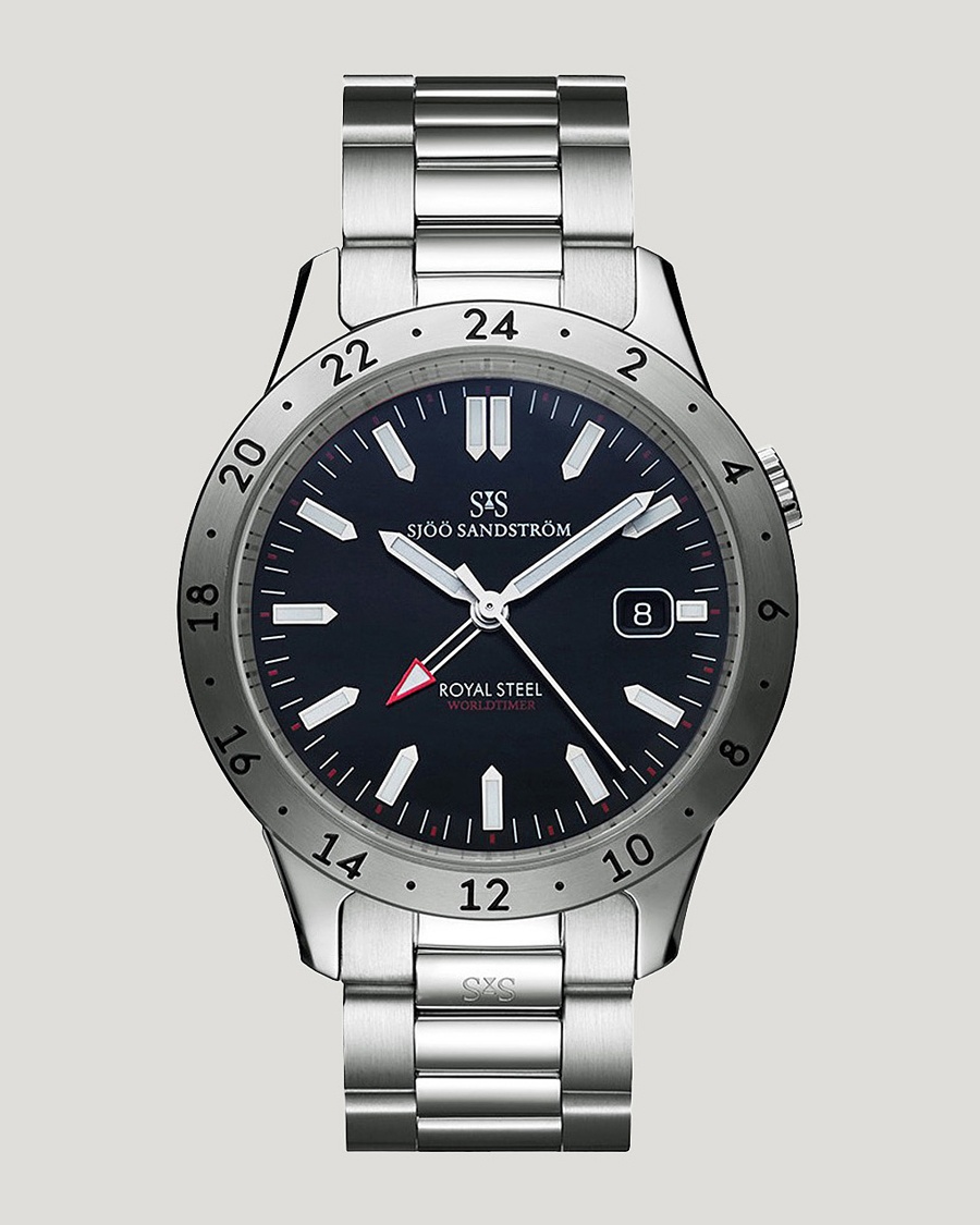 Sjöö Sandström Royal Steel Worldtimer 41mm Black with Steel – Argent