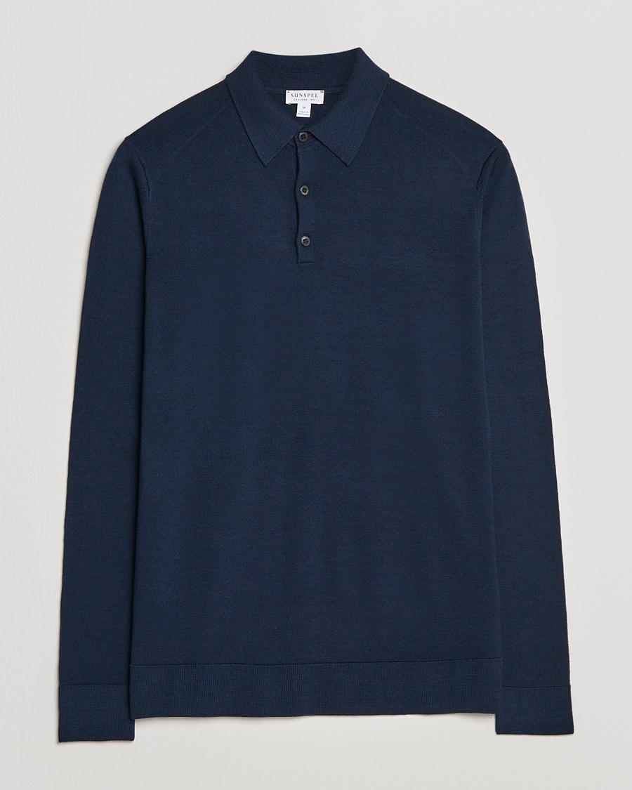 Sunspel Long Sleeve Polo Navy – Bleu
