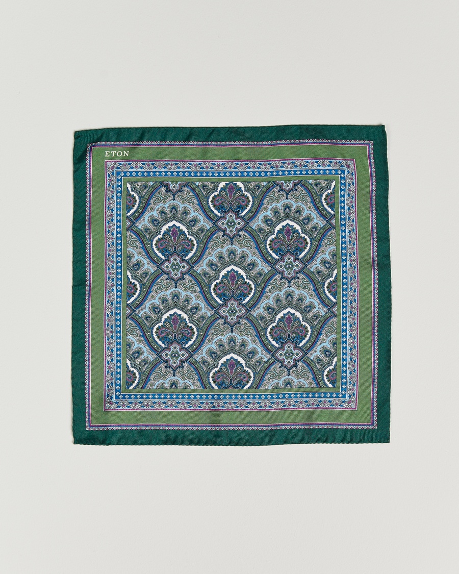 Eton Silk Paisley Print Pocket Square Green – Vert