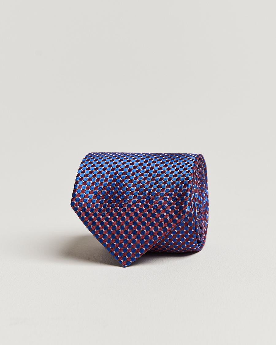 Eton Silk Geometric Weave Tie Blue/Red – Bleu