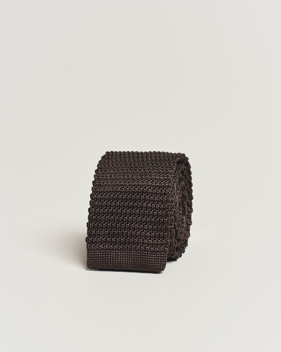 Amanda Christensen Knitted Silk Tie 6 cm Brown – Marron