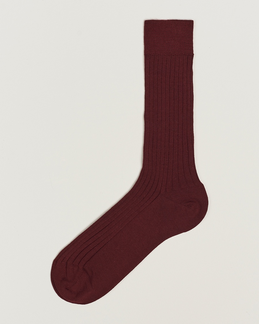 Bresciani Wool/Nylon Ribbed Short Socks Burgundy – Rouge