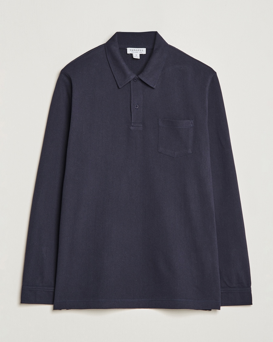Sunspel Long Sleeve Riviera Polo Shirt Navy – Bleu