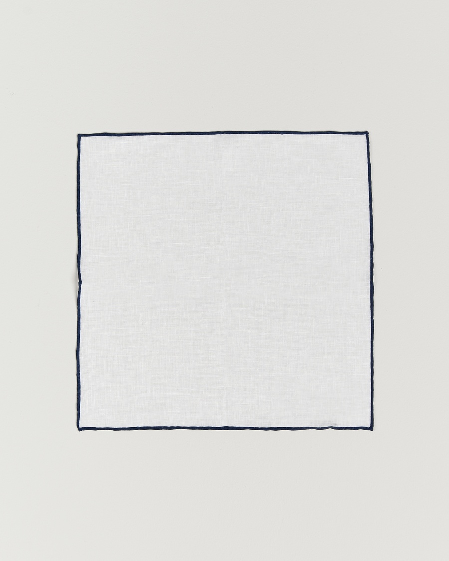 Amanda Christensen Linen Paspoal Pocket Square White/Navy – Blanc