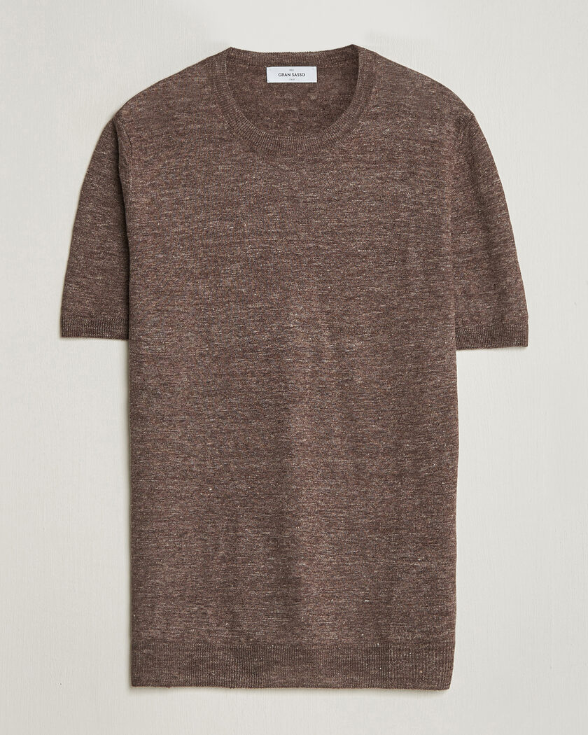 Gran Sasso Crew Neck Linen Tee Light Brown – Marron
