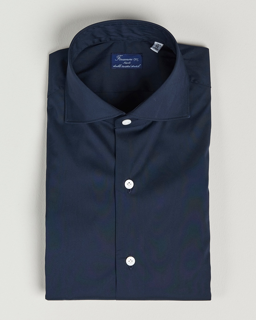 Finamore Napoli Milano Slim Fit Stretch Shirt Navy – Bleu