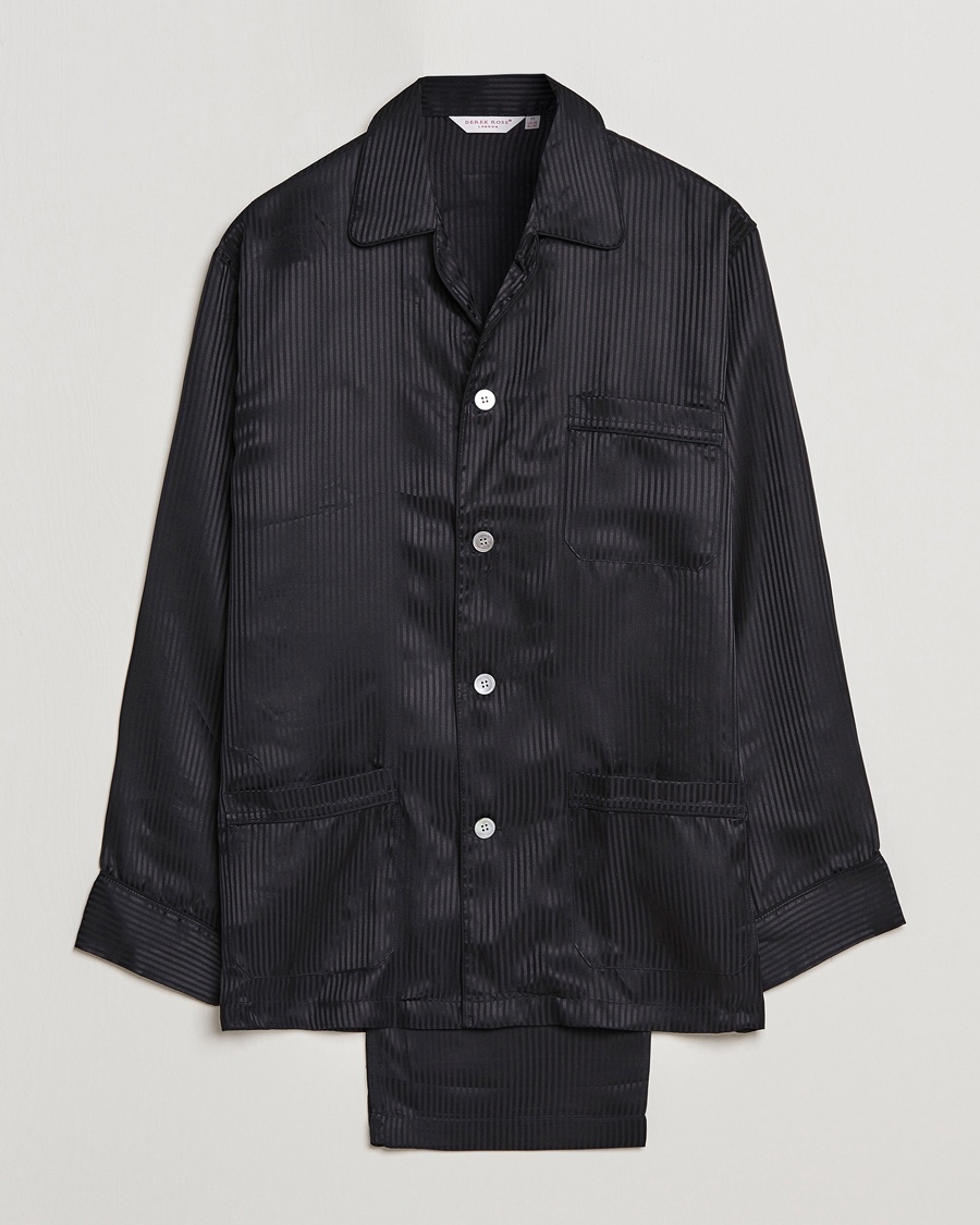 Derek Rose Striped Silk Pyjama Set Black – Noir
