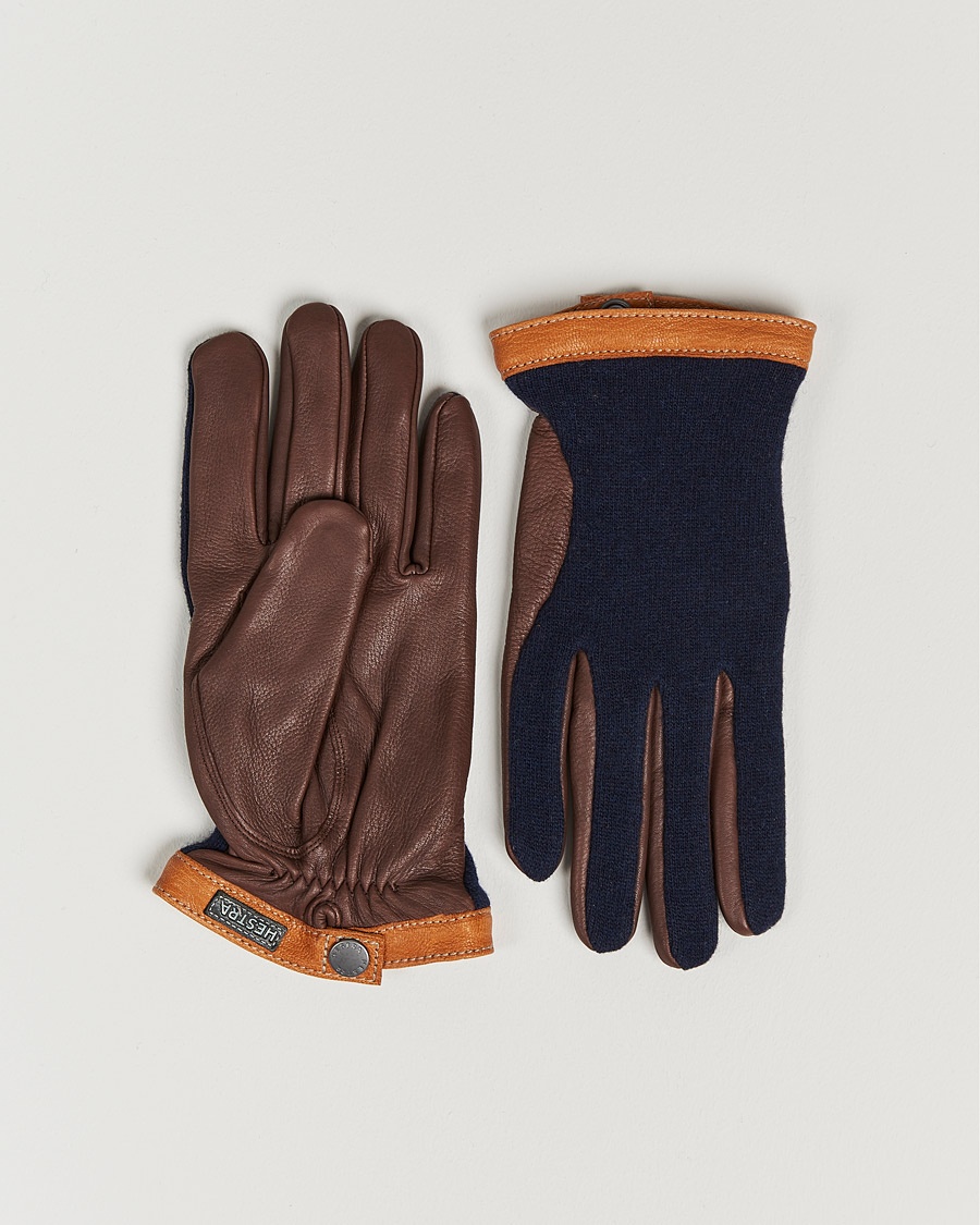 Hestra Deerskin Wool Tricot Glove Blue/Brown – Bleu