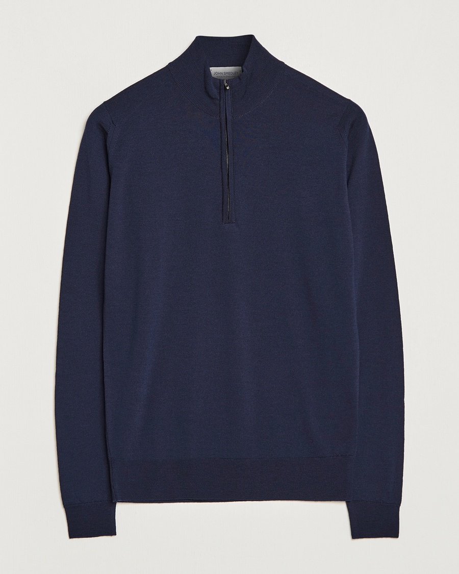 John Smedley Barrow Extra Fine Merino Half Zip Midnight – Bleu