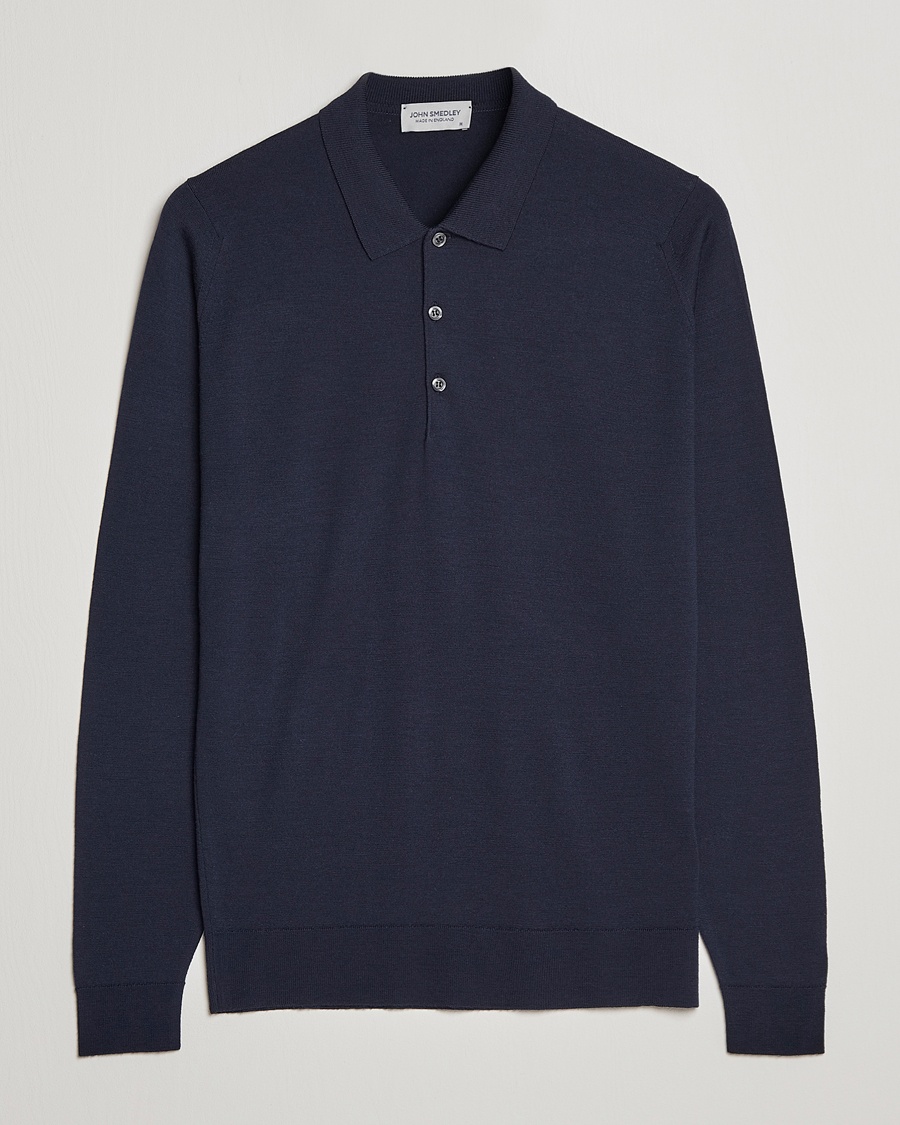 John Smedley Belper Extra Fine Merino Polo Pullover Midnight – Bleu
