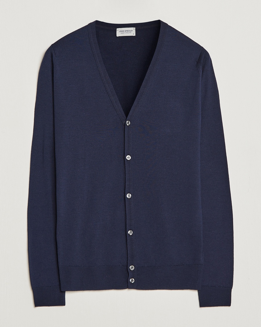 John Smedley Petworth Extra Fine Merino Cardigan Midnight – Bleu