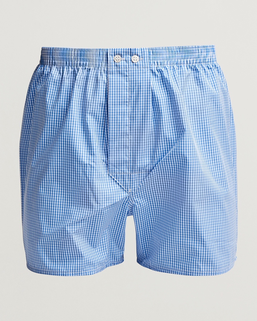 Derek Rose Classic Fit Cotton Boxer Shorts Blue Gingham – Bleu