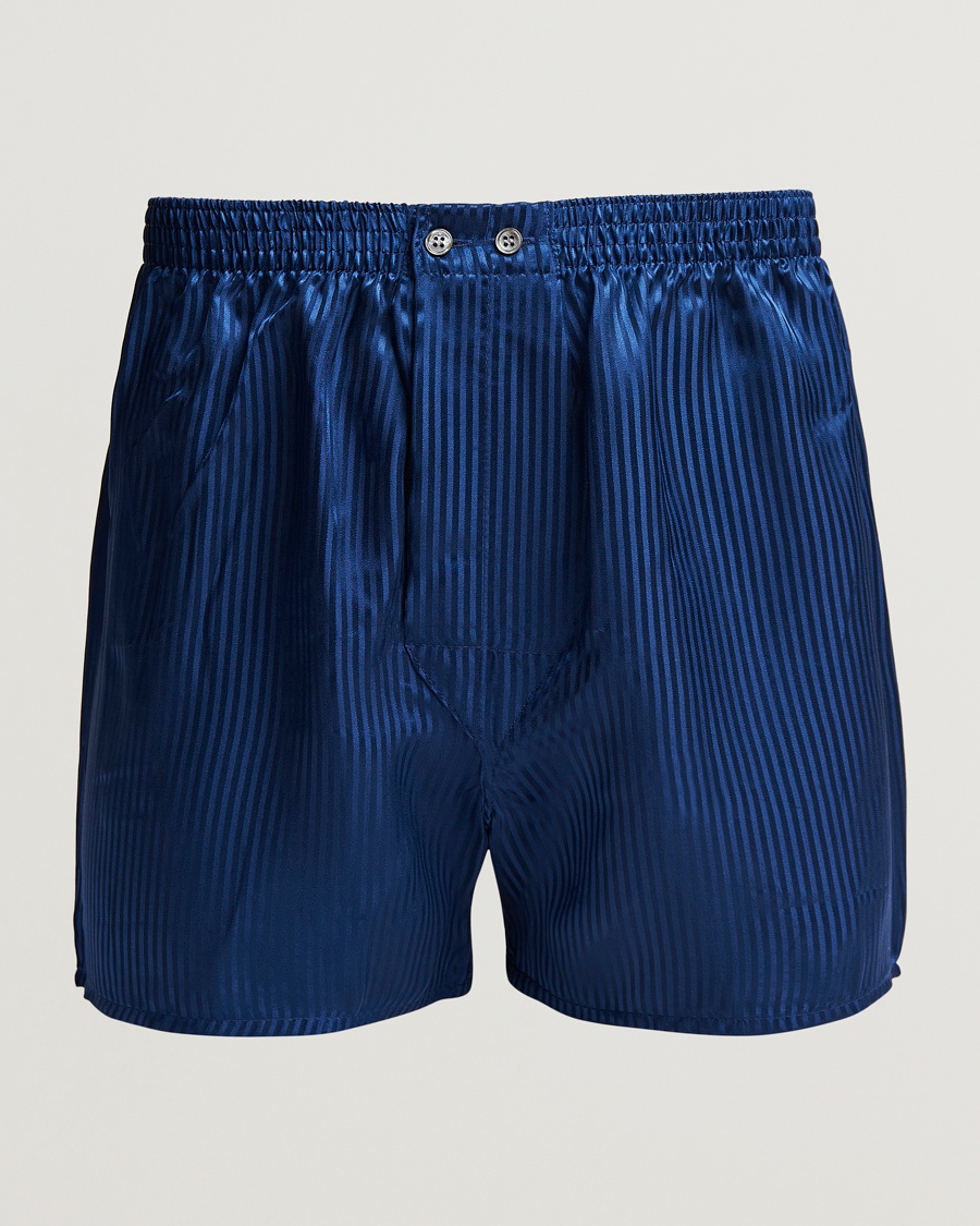 Derek Rose Classic Fit Silk Boxer Shorts Navy – Bleu