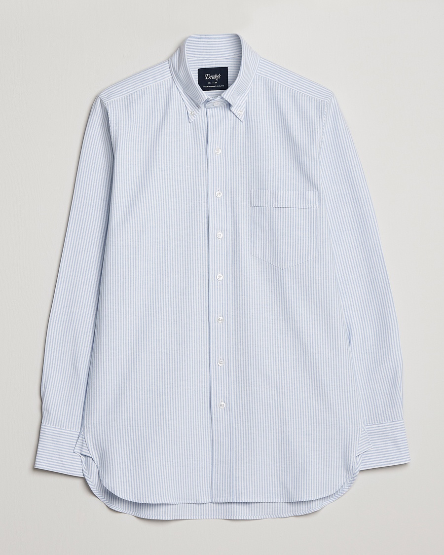 Drake's Striped Button Down Oxford Shirt Blue – Bleu