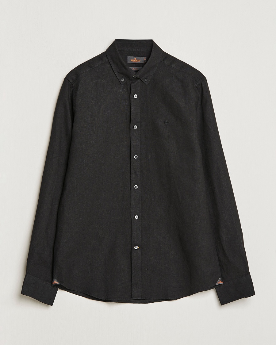 Morris Douglas Linen Button Down Shirt Black – Noir