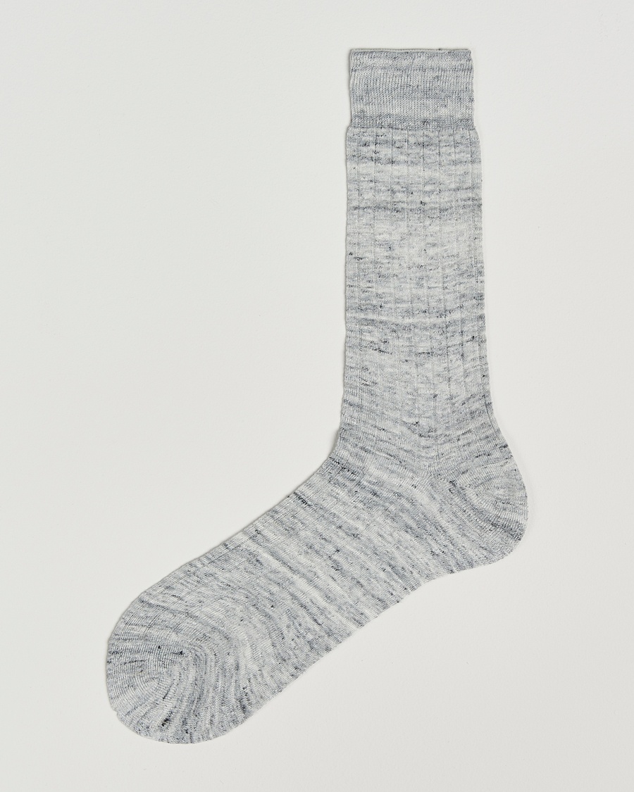 Bresciani Linen Ribbed Short Socks Off White – Gris