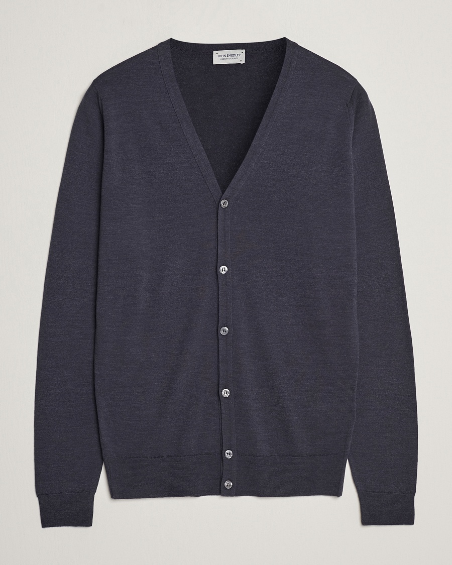 John Smedley Petworth Extra Fine Merino Cardigan Hepburn Smoke – Gris