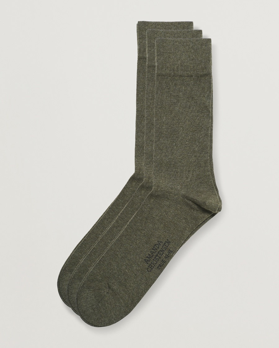 Amanda Christensen 3-Pack True Cotton Socks Olive Melange – Vert