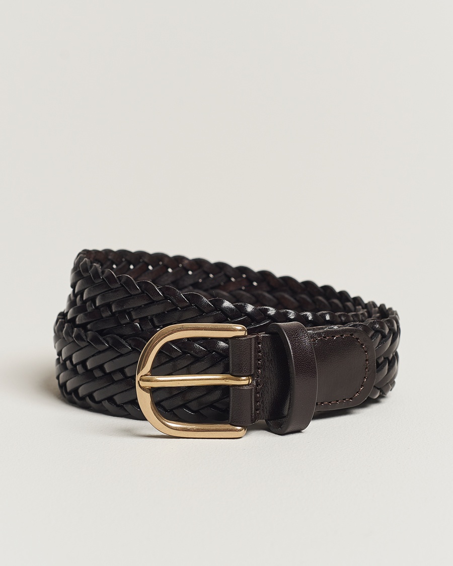 Anderson's Woven Leather Belt 3 cm Dark Brown – Marron