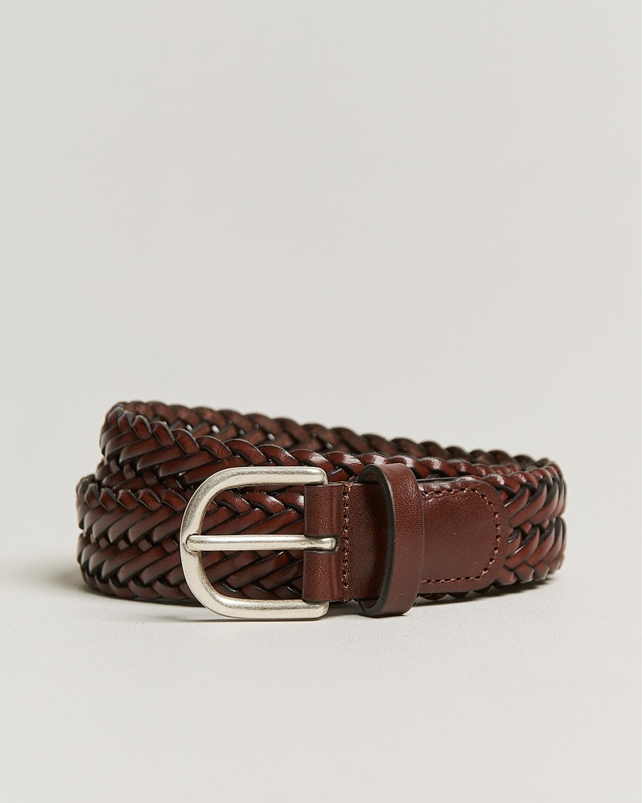 Anderson's Woven Leather Belt 3 cm Cognac – Marron