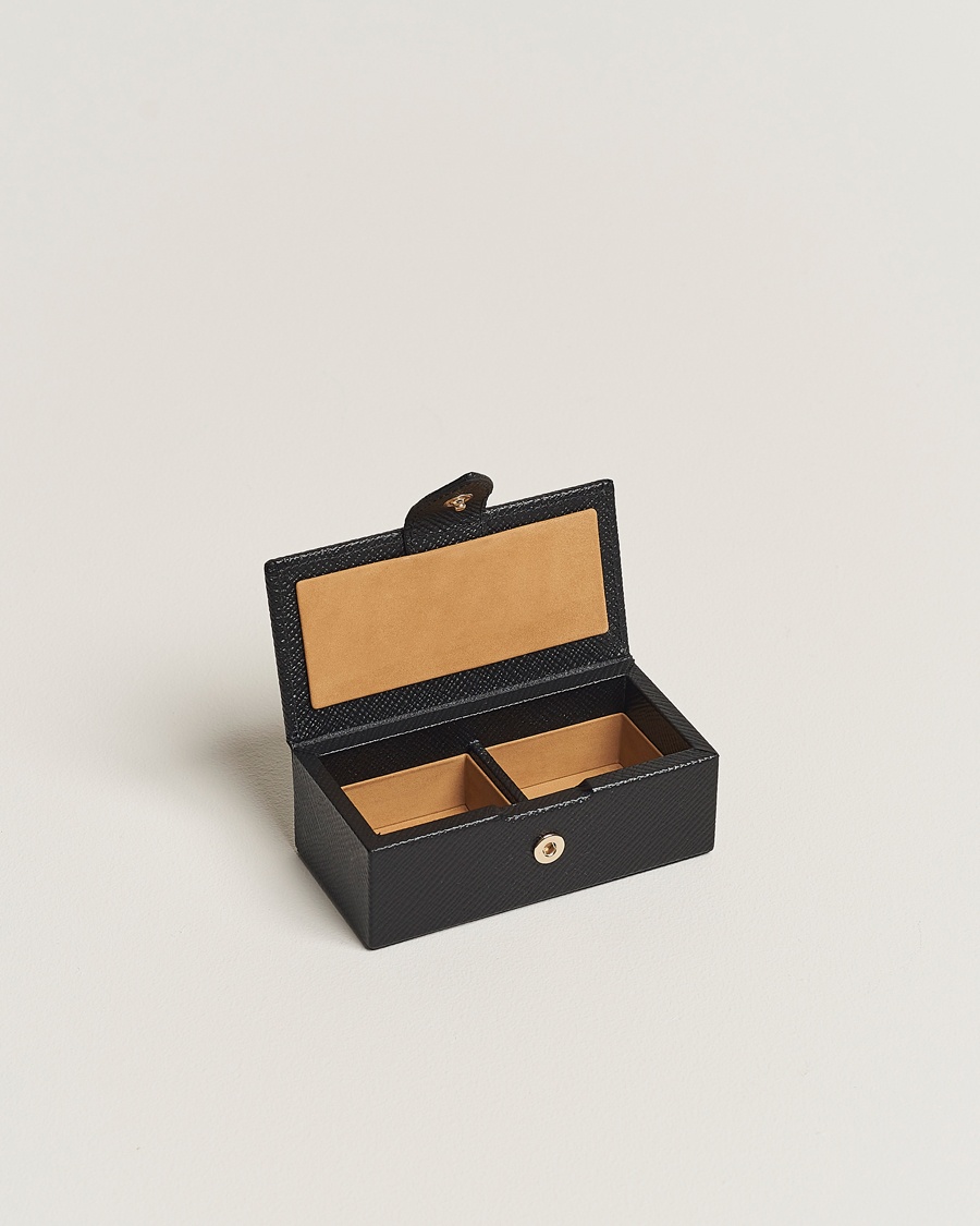 Smythson Panama Mini Cufflink Box Black – Noir