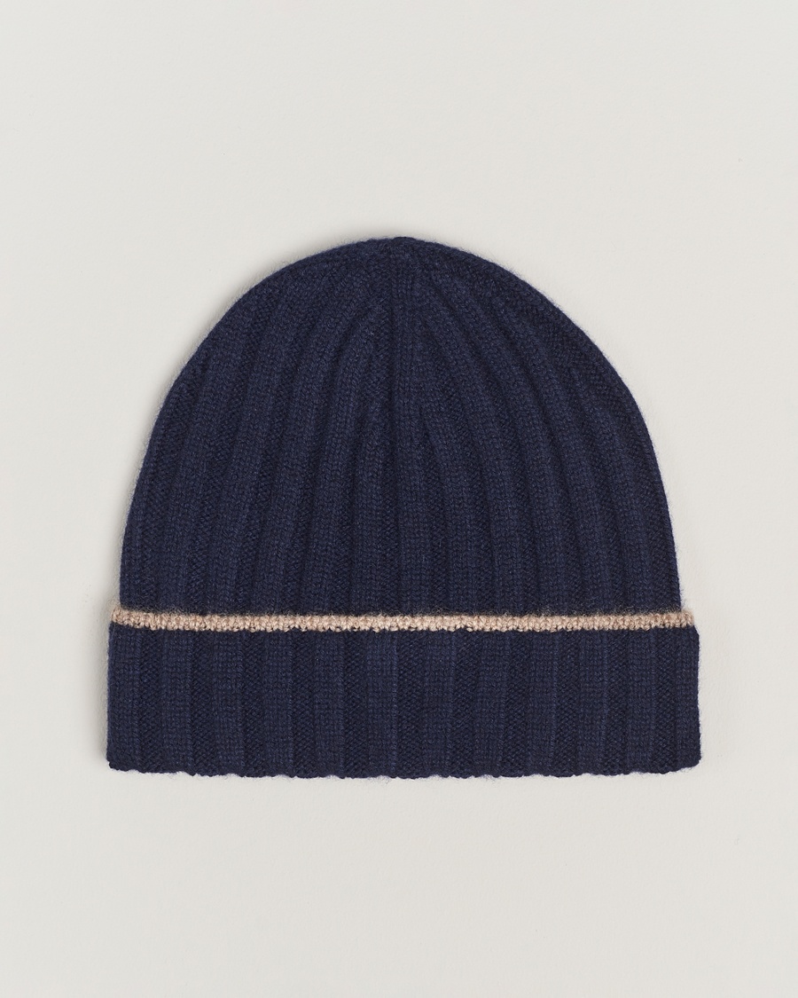 Brunello Cucinelli Cashmere Contrast Beanie Navy – Bleu