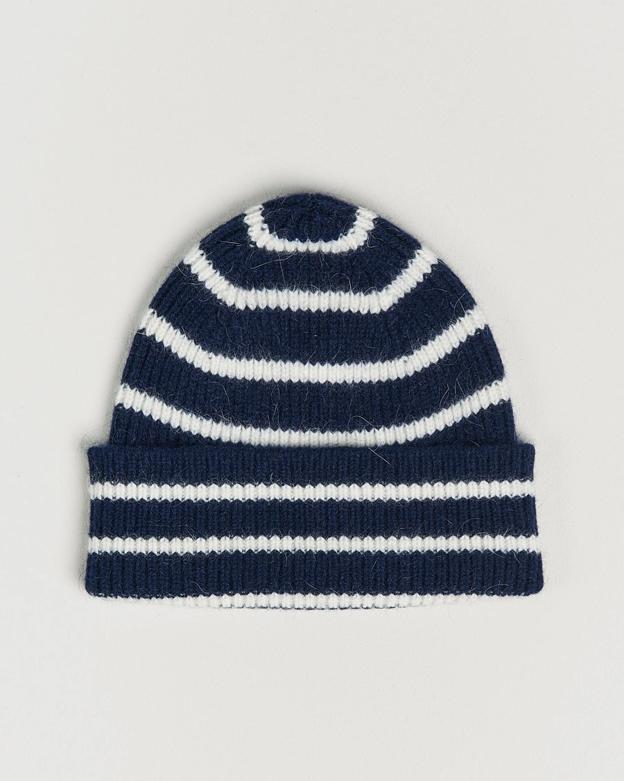 Le Bonnet Lambswool/Caregora Beanie Midnight Stripe – Bleu