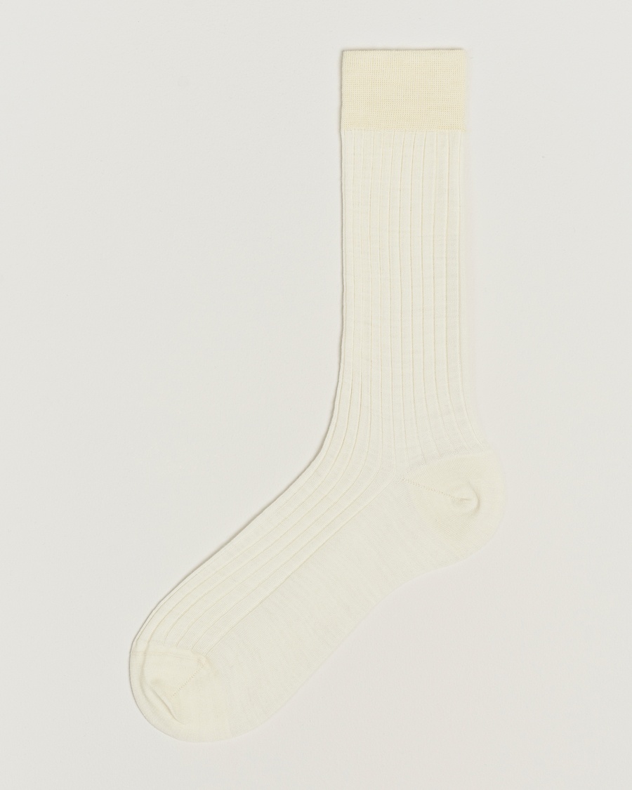 Bresciani Wool/Nylon Ribbed Short Socks White – Blanc