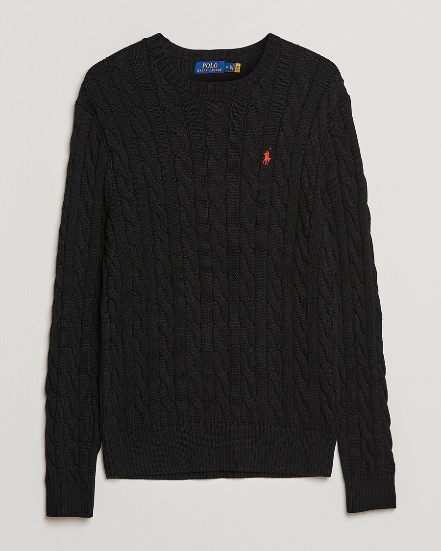Polo Ralph Lauren Cotton Cable Pullover Polo Black – Noir