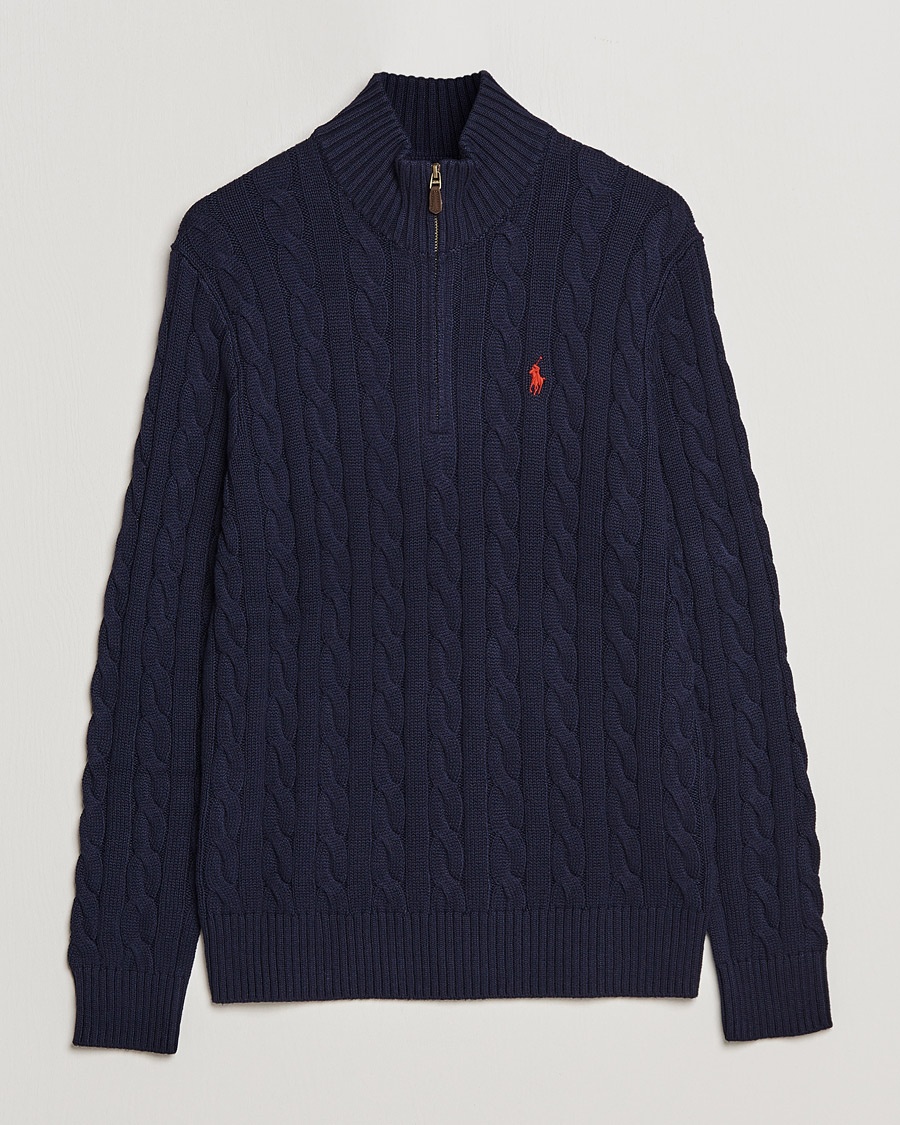 Polo Ralph Lauren Cotton Cable Half Zip Hunter Navy – Bleu