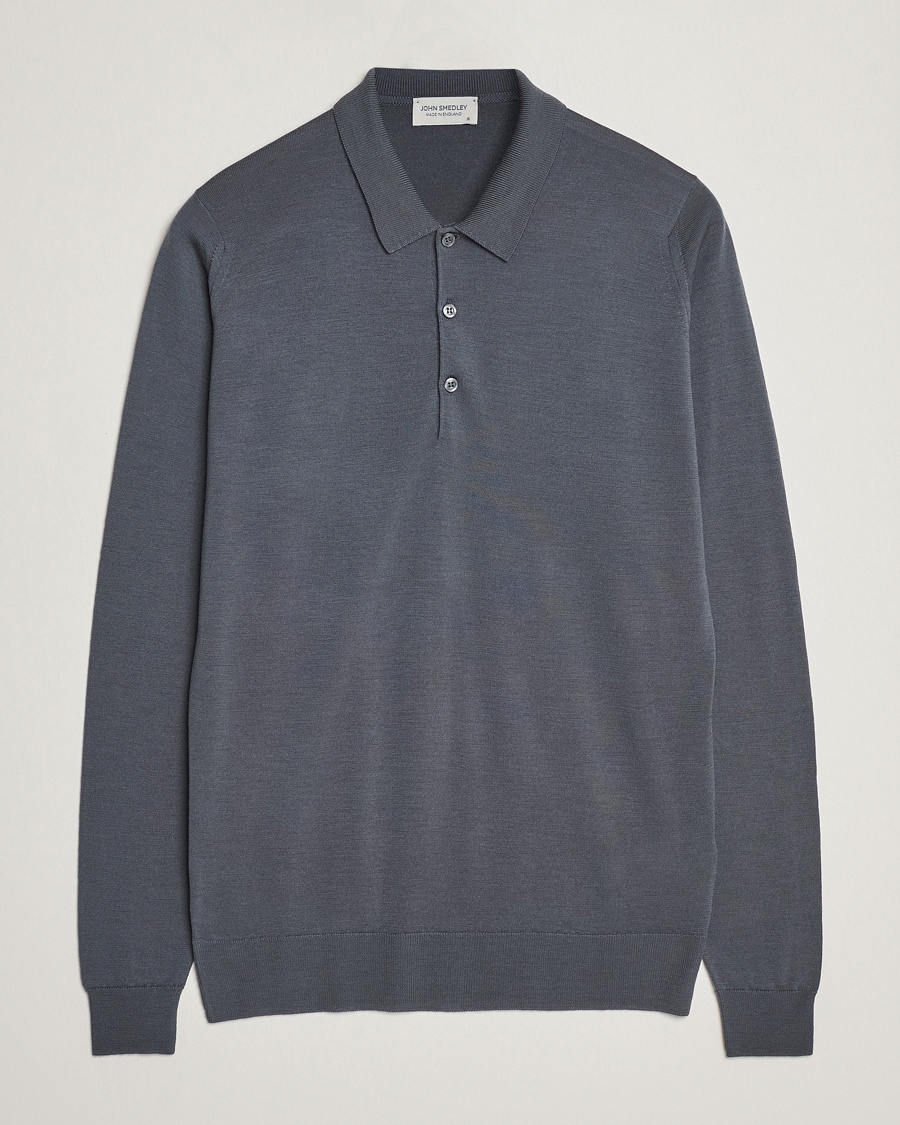 John Smedley Belper Extra Fine Merino Polo Pullover Slate Grey – Gris