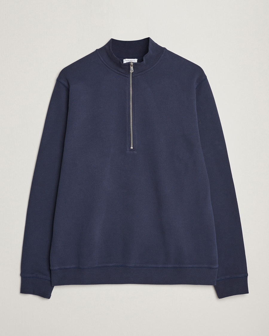 Sunspel Loopback Half Zip Navy – Bleu