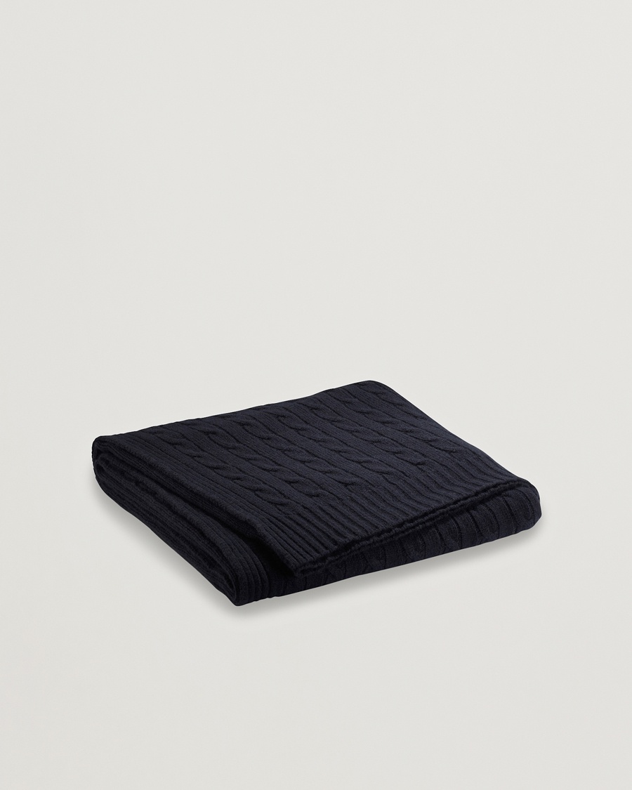 Ralph Lauren Home Cable Knitted Cashmere Throw Midnight Black – Noir