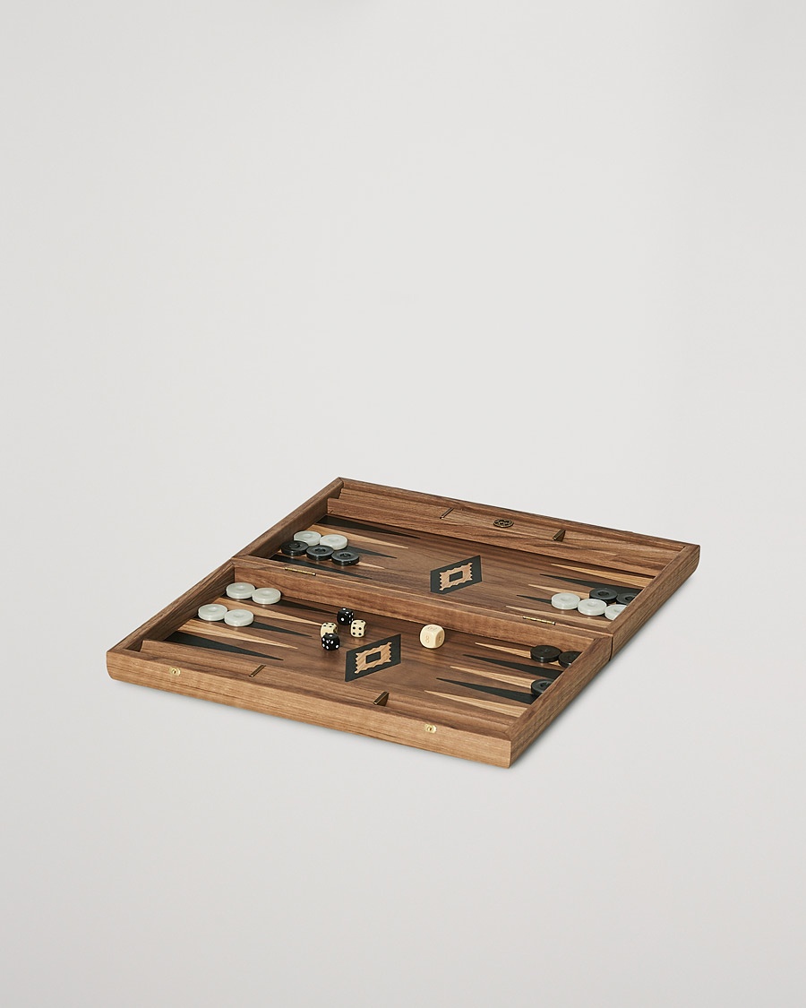 Manopoulos American Walnut Backgammon With Side Racks – Marron