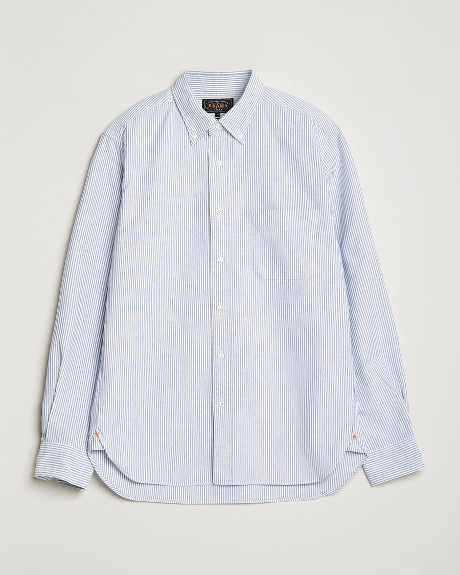 BEAMS PLUS Oxford Button Down Shirt Blue Stripe – Bleu