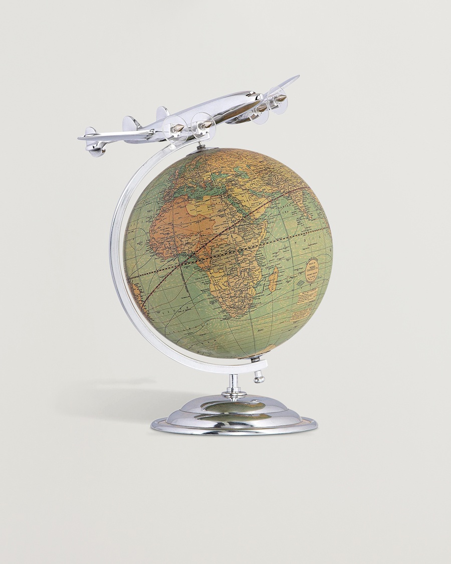 Authentic Models On Top Of The World Globe and Plane Silver – Argent