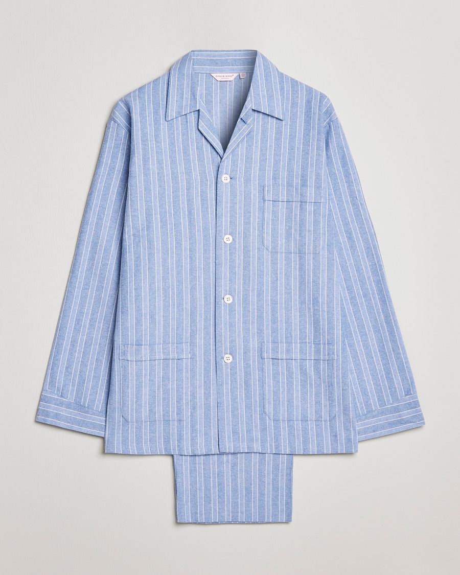 Derek Rose Brushed Cotton Flannel Striped Pyjama Set Blue – Bleu