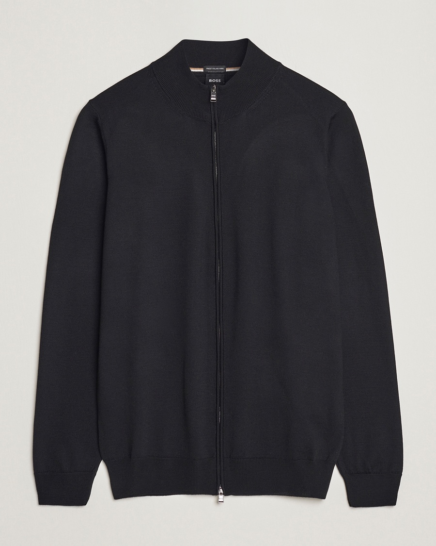 BOSS BLACK Balonso Full-Zip Sweater Black – Noir