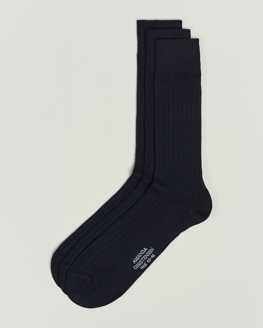 Amanda Christensen 3-Pack True Cotton Ribbed Socks Dark Navy – Bleu